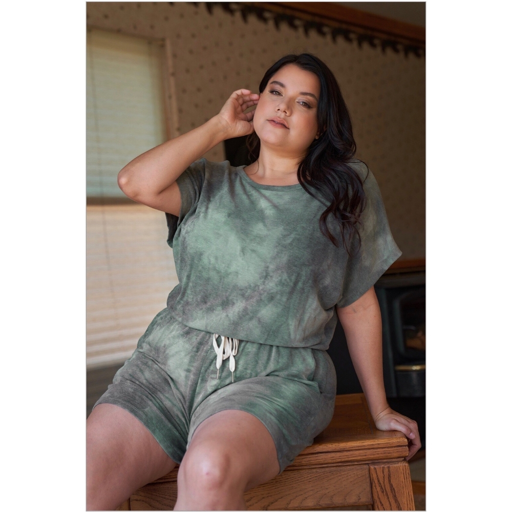 GILLI Plus Size Chic Olive Tie-Dyed Romper - Picture 2 of 6